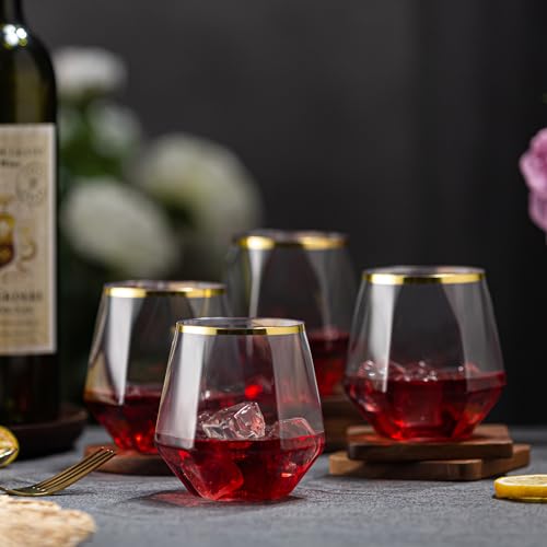 Lueumxc 40 Pack Diamond Plastic Wine Glasses,Unbreakable Stemless Whiskey Cocktail Wine Champagne Glasses,12 Ounce Durable...