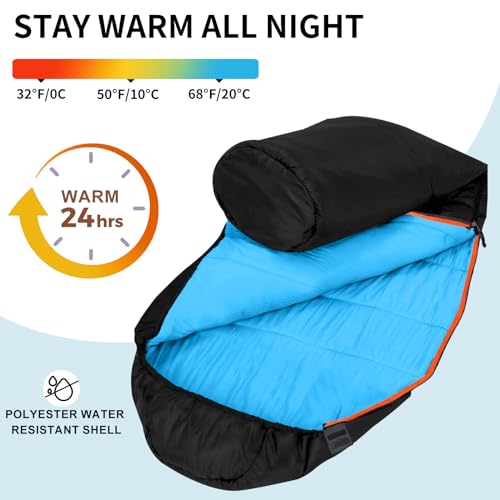 KAMPKEEPER Mummy Sleeping Bag, Cold Weather Camping Sleeping Bag, 32℉ 3-4 Seasons Adults Sleeping Bag, Non-Snag Zipper wit...