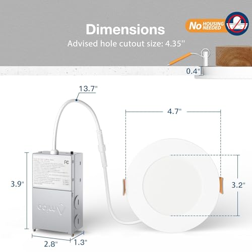 Amico 6 Pack 4 Inch 5CCT Ultra-Thin LED Recessed Ceiling Light with Junction Box, 2700K/3000K/3500K/4000K/5000K Selectabl...