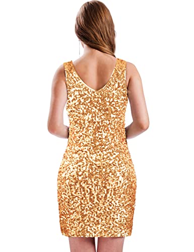 MANER Women's Sequin Dress Sparkly Glitter V-Neck Sleeveless Party Club Cocktail Tank Dress