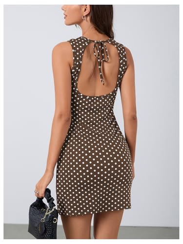 Verdusa Polka Dots Dress for Women Open Back Bodycon Backless Tank Mini Dress