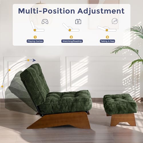 MAXYOYO Accent Chair with Ottoman Adjustable Backrest, Tufted Living Room Chair Upholstered Lounge Chair with Footrest Se...