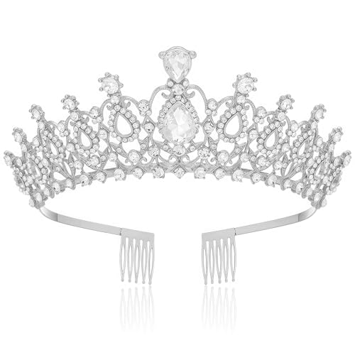 Papoopy Tiara Crown for Women, Headband Hair Accessories for Birthday Wedding Party Costume Silver