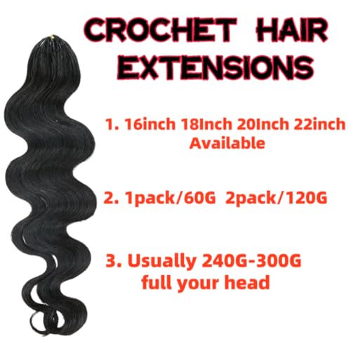100% Human Hair Body Wave Knotless Pre-Separated Crochet Hair feather crochet human hair extensions for Women Natural Color 20 Inch 60g