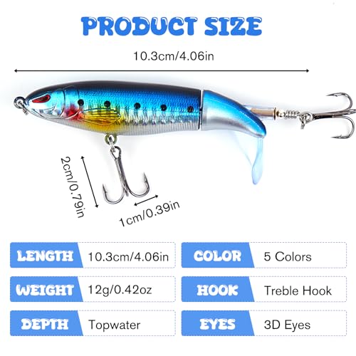 Fishing Lure for Bass, Top Water Fishing Lures with Floating Rotating, Unique Topwater Fishing Lure, Top Water Lures with ...