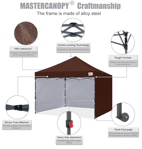 MASTERCANOPY Heavy Duty Pop-up Canopy Tent with Sidewalls (10x10,Brown)