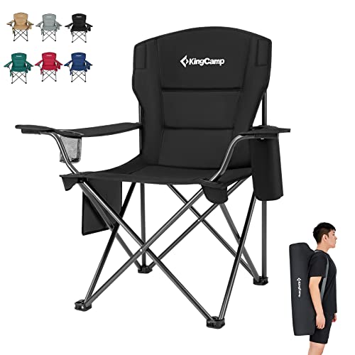 KingCamp Padded Portable Outdoor Folding Lounge Chairs with Built In Cupholder, Insulated Cooler Sleeve, and Side Storage ...