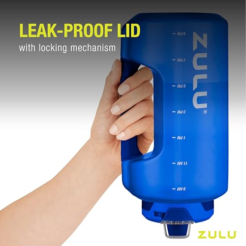 ZULU Goals 64oz Half Gallon Plastic Water Bottle with Straw and Time Marker | Large Reusable Jug with Handle and Leak Proo...