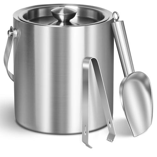 CAOANTRY Ice Bucket with Lid & Tong- Well Made Insulated Stainless Steel Keep Ice Frozen Longer - Ideal for Cocktail Bar, ...