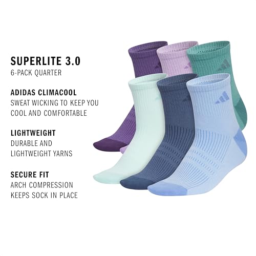 adidas womens Superlite Quarter Ankle Socks (6-pair Pack)