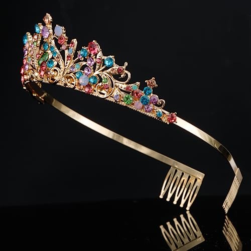 Vovii Tiaras for Girls Princess Crown Headband Birthday Queen Colorful Rhinestone Shiny Multicolor Tiara for Women Princes...