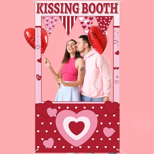 Valentine's Day Party Decorations Kissing Theme Photo Booth Props Love Heart Banner Valentine Picture Frame for Couple Res...