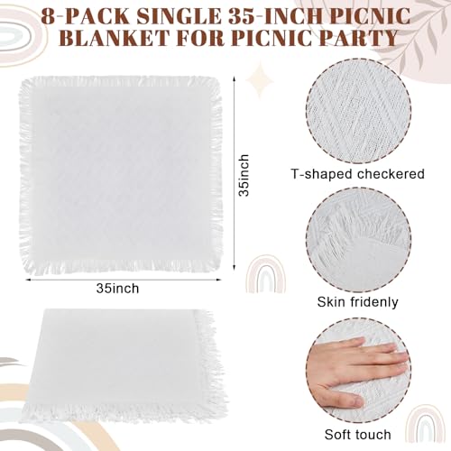 Hahafelt 8 Pcs Outdoor Picnic Blanket 35"x35" Boho Blanket Woven Cotton Yarn Portable Mat Plaid with Fringe Washable for P...
