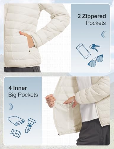 Women's Lightweight Packable Puffer Jacket Quilted Insulated Warm Winter Coat Full-Zip Hooded Outerwear for Hiking Travel