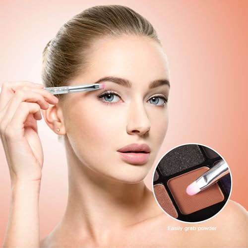 RAEEIKPHZ Travel Makeup Brush Set for Women,Grey White Transparent Unique Liquid Flows Handle with Fan Lip Eye Shadow Blen...