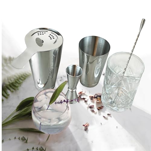 Lily's Home 6-Piece Boston Cocktail Shaker Set: Boston Shaker Cocktail Set,Mixing Glass, Mixing Spoon,Dual Sided Jigger an...