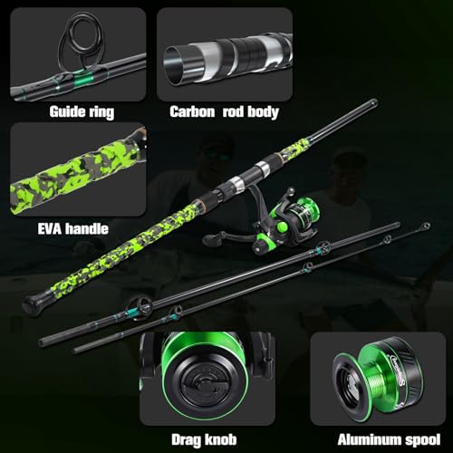 Sougayilang Surf Fishing Rod and Reel Combo Medium/Heavy 3 Piece Travel Spinning Rod with 4000 Size Reel Baitfeeder Combo(...