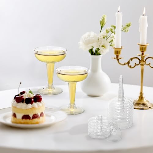 Hacaroa 75 Pack Plastic Champagne Coupe, 4 Oz Champagne Glasses Cocktail Glasses, Disposable Party Stem Cups Dessert Cups ...