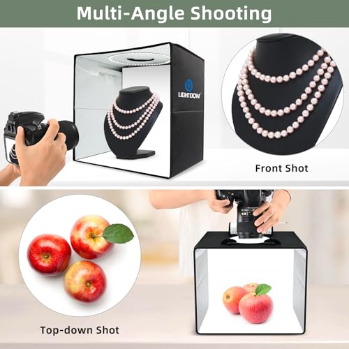 Lightdow 10"x10"x10" Photo Studio Light Box Photography with 96 LEDs (CRI>95), 6 Backdrops - Portable/Dimmable/Versatile F...