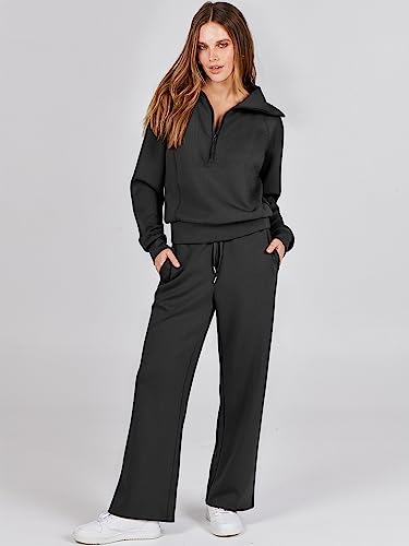 ANRABESS Women 2 Piece Outfits 2025 Fall Fashion Airport Wide Leg Pants Lounge Set Leisure Travel Vacation Clothes Sweatsuits