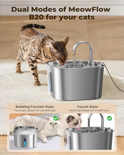 Cat Water Fountain Stainless Steel: 74oz/2.2L Cat Fountain for Drinking | Quiet Cats Water Bowl Dispenser | Pet Water Foun...