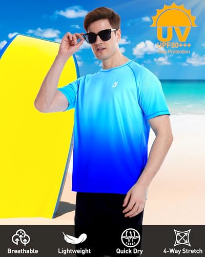 Roadbox Men's Swim Shirts Short Sleeve, UPF 50+ UV Sun Protection SPF Rash Guard, Quick Dry Surf Water Beach Fishing T Shirt