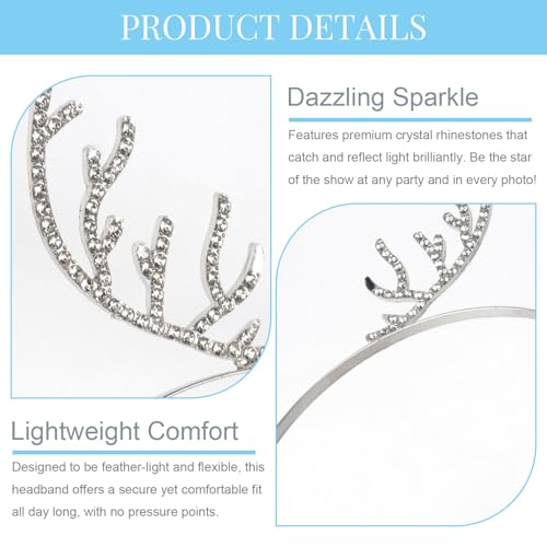 HIFANMM Christmas Headband Metal Deer Antler Hair Band for Women Girls, Shiny Rhinestone Headbands Winter Silver Reindeer ...