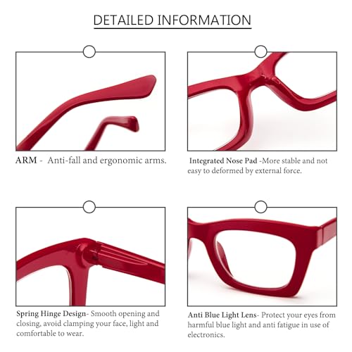 REAVEE Oprah Style Reading Glasses for Women, Blue Light Blocking Stylish Oversized Computer Readers Spring Hinge
