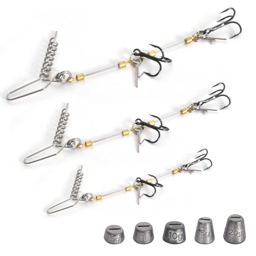 3 Pieces Fishing Stinger Hooks, S/M/L Sizes with 5g20g Weights for Rubber Fish