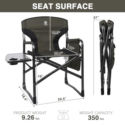 EVER ADVANCED Lightweight Folding Directors Chairs Outdoor, Aluminum Camping Chair with Side Table and Storage Pouch, Heav...