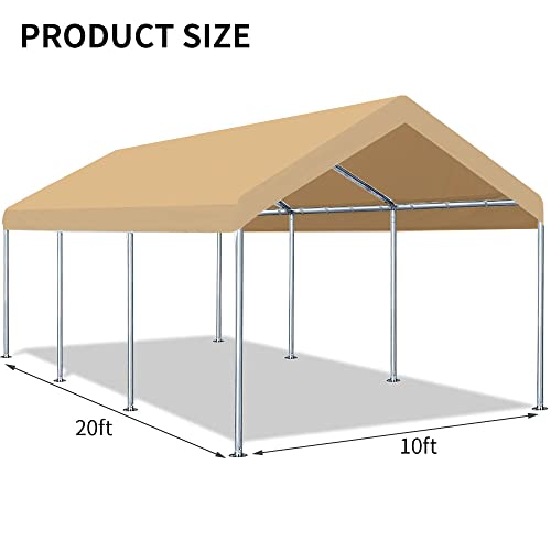 Vanteriam 10'x20' Upgraded Carport Replacement Top Canopy Cover for Car Garage Shelter Tent Party Tent with Ball Bungees B...