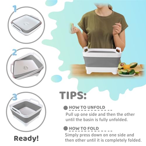 GIMWA Collapsible Wash Basin for Baby Bottles - 2.4 Gallons Portable Wash Bin for RV Camping Sink, Space-Saving Dish Tub (...