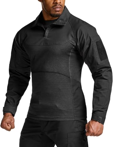 CQR Men's Combat Shirt Tactical 1/4 Zip Long Sleeve Military BDU Shirts Camo EDC Top with Pockets