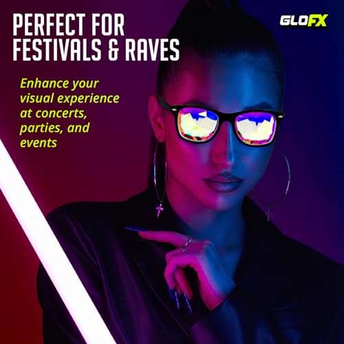 GloFX Snaps: Diffraction Rave Glasses | Black Magnetic Snap Frames with Line, Heart, and Star Lenses | 3D Prisms, Heart, a...