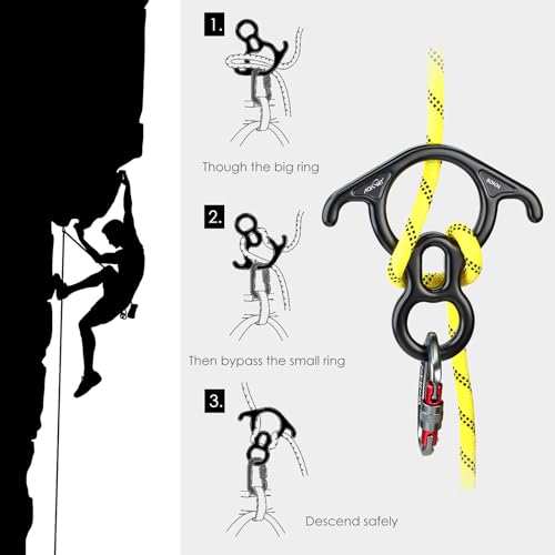 50KN Rescue Figure, 8 Descender Large Bent-Ear Belaying and Rappelling Gear Belay Device Climbing for Rock Climbing Peak R...