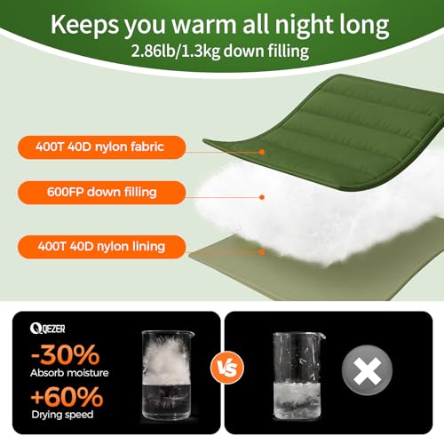 QEZER XL Sleeping Bag-600 Fill Power Down Sleeping Bag for Adults, Ultralight Ideal for Backpacking, Camping, Hiking