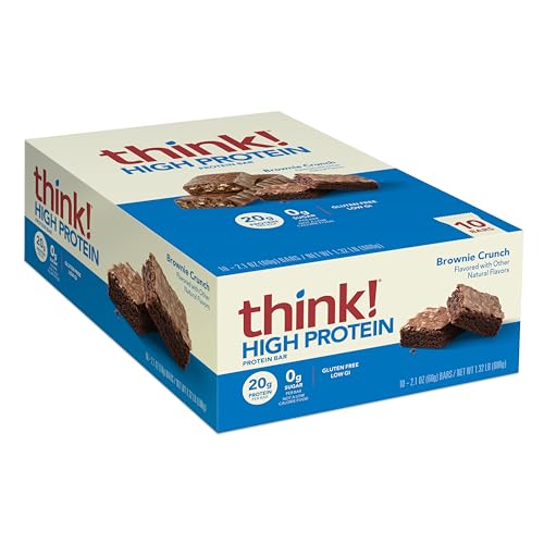 think! Protein Bars, High Protein Snacks, Gluten Free, Sugar Free Energy Bar with Whey Protein Isolate, Brownie Crunch, Nu...