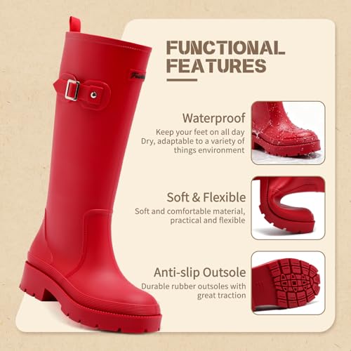 Pelbiuqik Women's Rain Boots Knee High Rubber Boots Waterproof Anti-Slip Tall wide calf Garden Boots Insulated Work Water ...