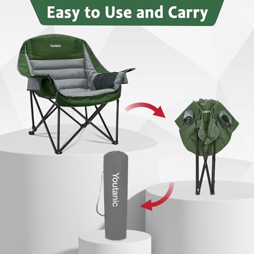 Youtanic Oversized Camping Chair, Portable Folding Camping Chairs with Side Pocket, Cup Holder and Carry Bag, Heavy Duty O...