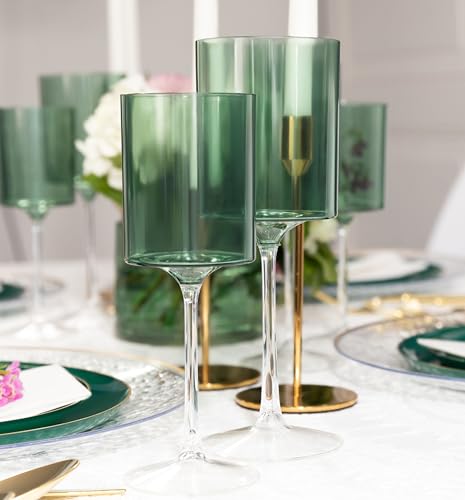 PLASTICPRO 10 Pack Plastic Wine Goblets 9 oz Two Tone Elegant Disposable Wine Glasses with Stem Reusable Hard Plastic Drin...