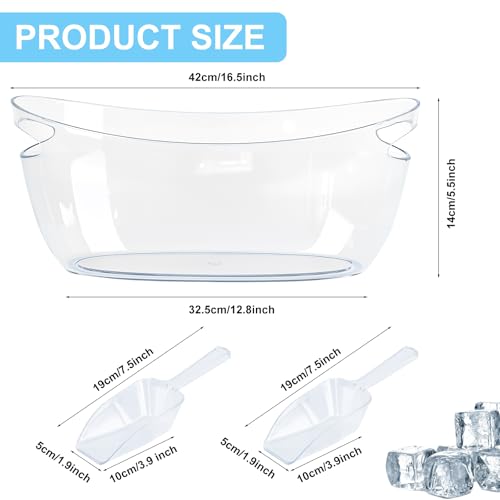 2-Pack Ice Buckets for Parties - Extra Large 5.5L Clear Beverage Tubs with Scoops, Perfect for Champagne, Beer, Sparkling ...