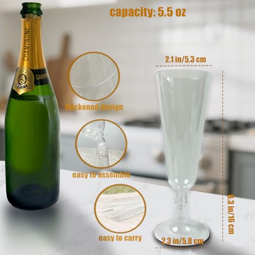 GQYJENTLX Champagne Flutes Plastic,25 Pack Disposable Champagne Glasses,Clear Stemless Shot Cocktail Martini Wine Glasses,...