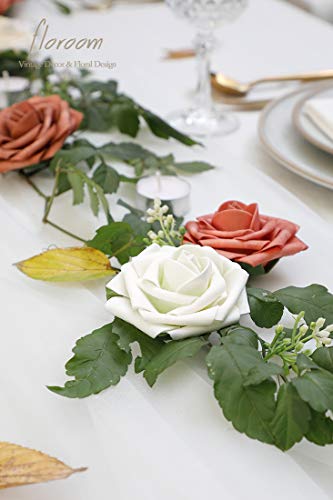 Floroom Artificial Flowers 25pcs Real Looking Ivory Foam Fake Roses with Stems for DIY Wedding Bouquets White Bridal Showe...