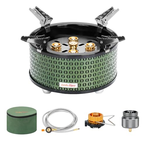 ONLYFIRE OUTDOOR LIVING Portable Camping Gas Stove with Storage Bag & Gas Adapters, 5 Burners Propane Stove for Outdoor Pa...