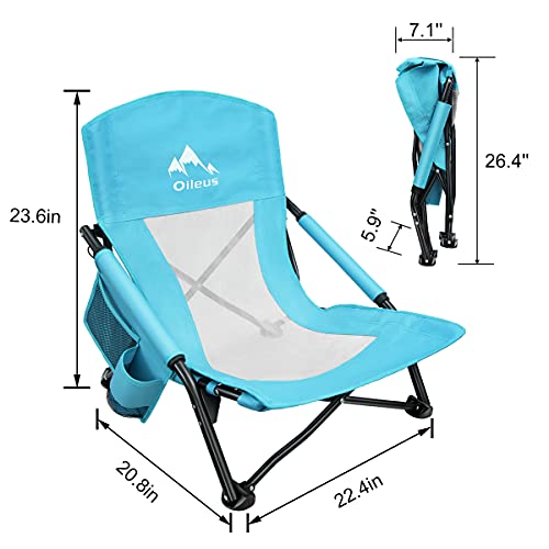 Oileus Low Beach Chair for Beach Tent/Shelter/Camping/Outdoor Ultralight Backpacking Folding Recliner Chairs with Cup Hold...