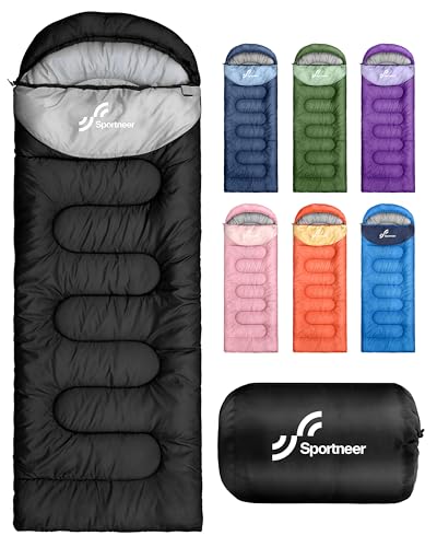 Sportneer Sleeping Bag for Adults & Kids, Cold Weather 3–4 Season Camping Sleeping Bags with 32–65℉ or 50–80℉ Temperature ...