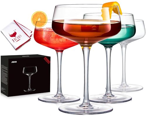 JBHO Martini Glasses, Crystal Coupe Glasses Set of 4, 10 Oz, Large and Fancy Cocktail Glasses, Hand-Blown Champagne Coupe ...