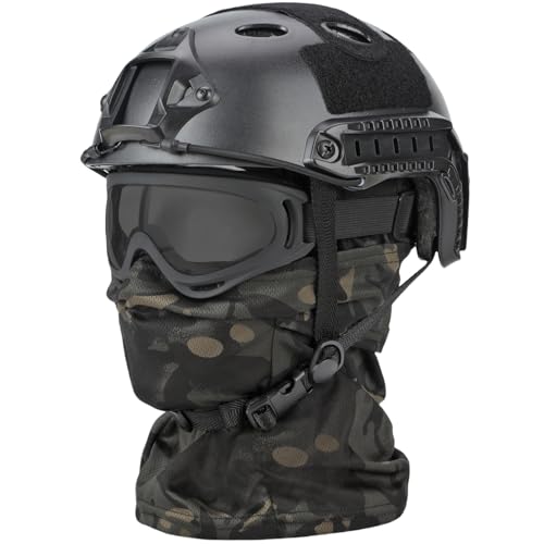 SANYETS Airsoft Helmet,Black Tactical Helmet with Airsoft Accessories,Tactical Airsoft Gear