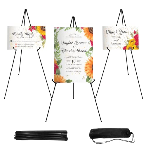 JEAWIWI 3PCS Black Easel Stand for Wedding Sign Stand, 66 Inch Lightweight Adjustable Art Easel for Display, Wedding Sign,...