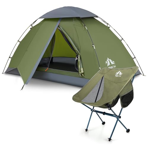 Night Cat Upgraded Backpacking Tents with Ultralight Backpacking Chair Easy Clip Setup Camping Tent Adults Scouts Heavy Ra...